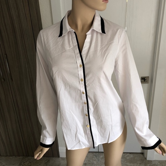 New Anne Klein White Cotton Stretch Button Shirt - Picture 5 of 7